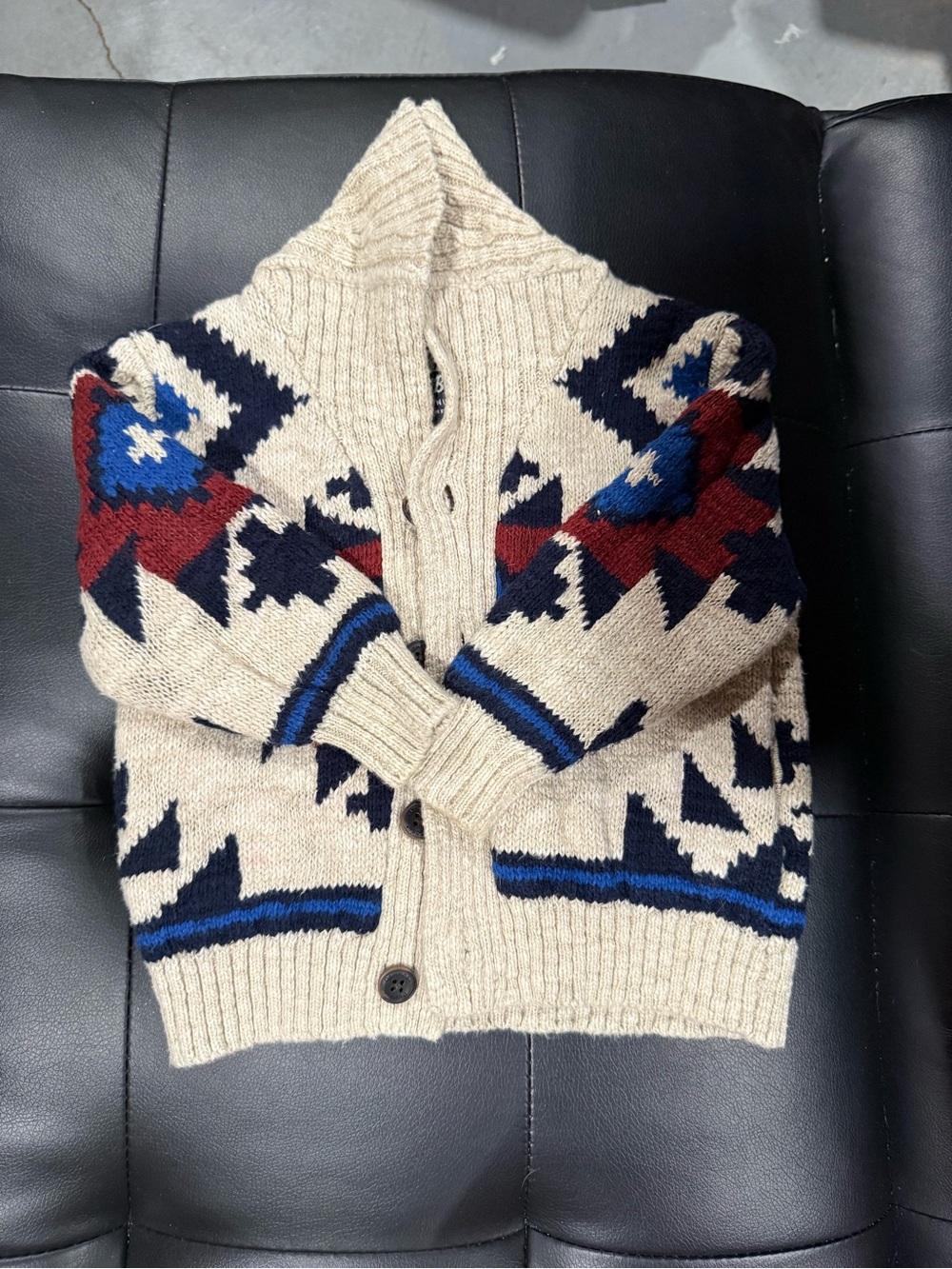 OshKosh B'gosh Cream Navy & Burgundy Geometric Knit Cardigan